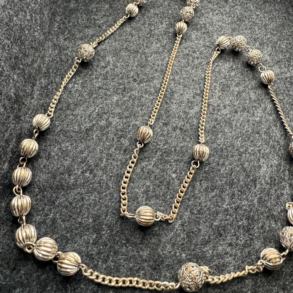 Sophisticated Silver Textured Bead Necklace